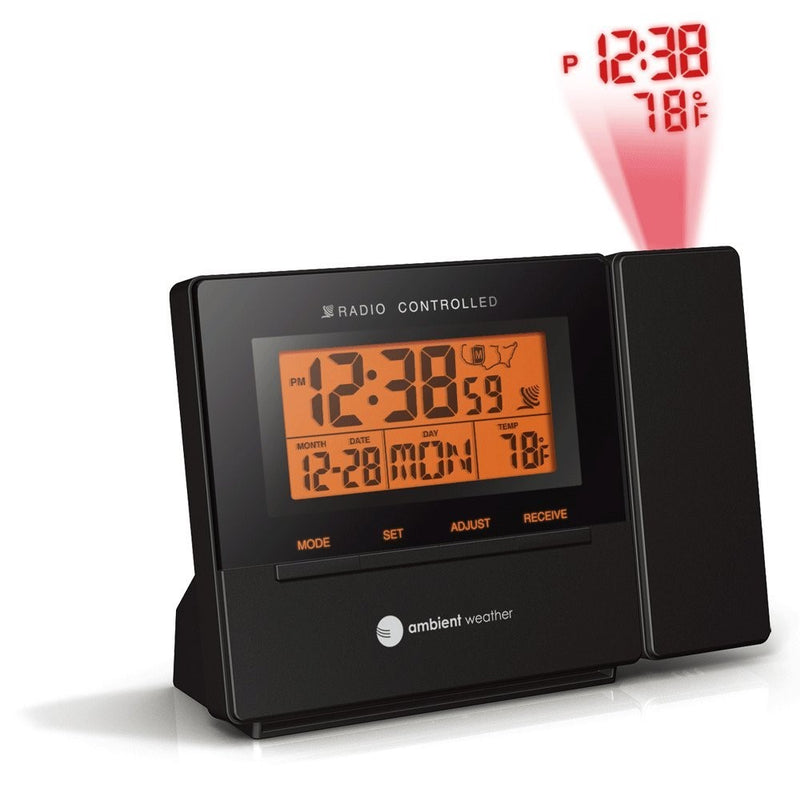 Ambient Weather RC-8427 Radio Controlled Projection Alarm Clock with Indoor Temperature