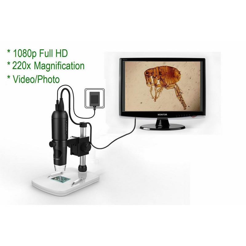 Mustcam 1080P Full HD Digital Microscope, HDMI Microscope, 10x-220x magnification, to Any Monitor/TV with HDMI-In, Photo Capture, Micro-SD Storage, PC supported too