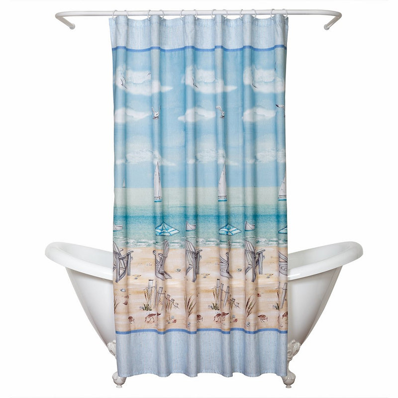 Zenna Home India Ink Seaside Serenity Shower Curtain, Coastal/Beach