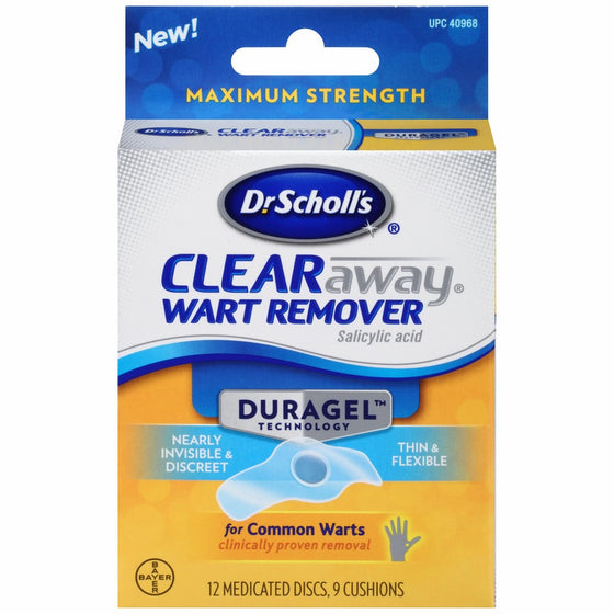 Dr. Scholl's Duragel Clear Away Wart Remover, 12 Medicated Discs & 9 Cushions