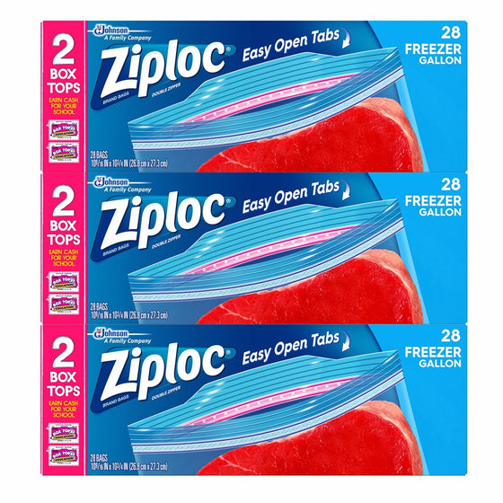 Ziploc Freezer Bags, Gallon, 3 Pack, 28 ct