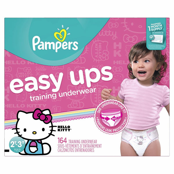 Pampers Easy Ups Training Pants Pull On Disposable Diapers for Girls Size 4 (2T-3T), 164 Count, ONE MONTH SUPPLY