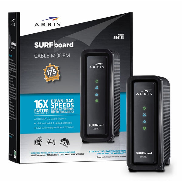 ARRIS SURFboard 16x4 SB6183 DOCSIS 3.0 Cable Modem- Retail Package- Black