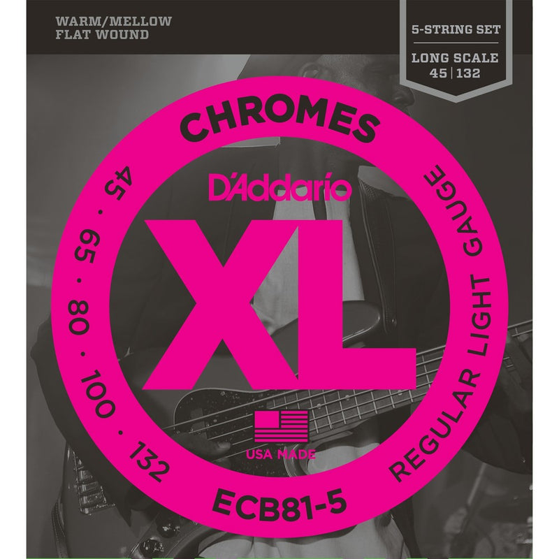 D'Addario ECB81-5 5-String Bass Guitar Strings, Light, 45-132, Long Scale