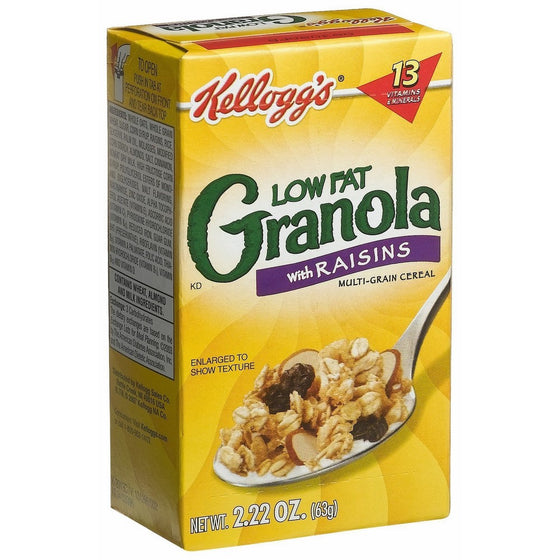 Kellogg's Breakfast Cereal, Low Fat Granola with Raisins, Low Fat, Good Source of Fiber, Single Serve, 2.2 oz Box(Pack of 70)