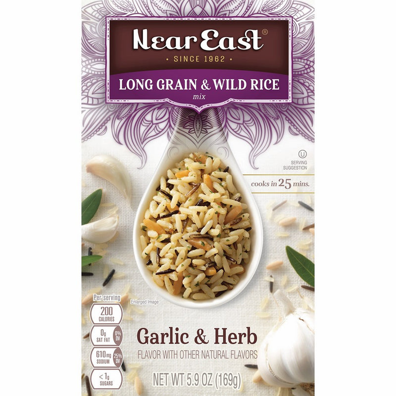Near East Long Grain & Wild Rice Mix, Garlic & Herb 5.9oz (Pack of 12 Boxes)
