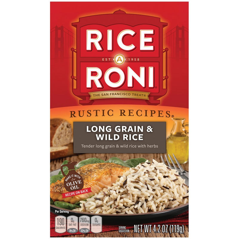 Rice a Roni, Rustic Recipies, Long Grain and Wild Rice Mix 4.2oz (Pack of 12 Boxes)