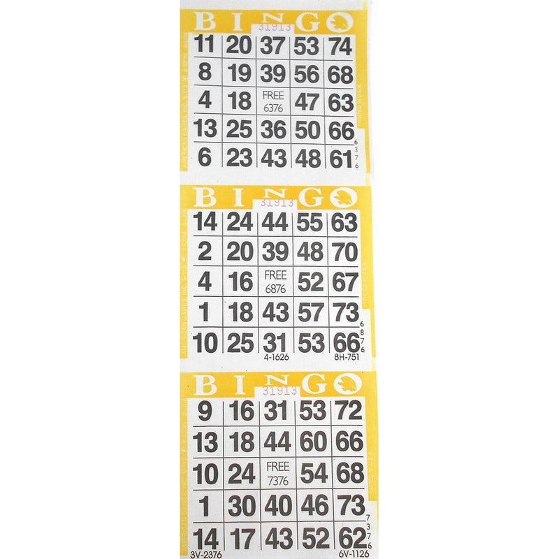 American Games 3 on Yellow Bingo Paper Cards - 1000 sheets - 3000 cards