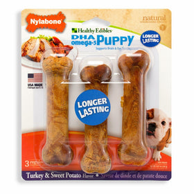 Nylabone Healthy Edibles Puppy Chew Treats, Turkey & Sweet Potato, Regular, 3 Count