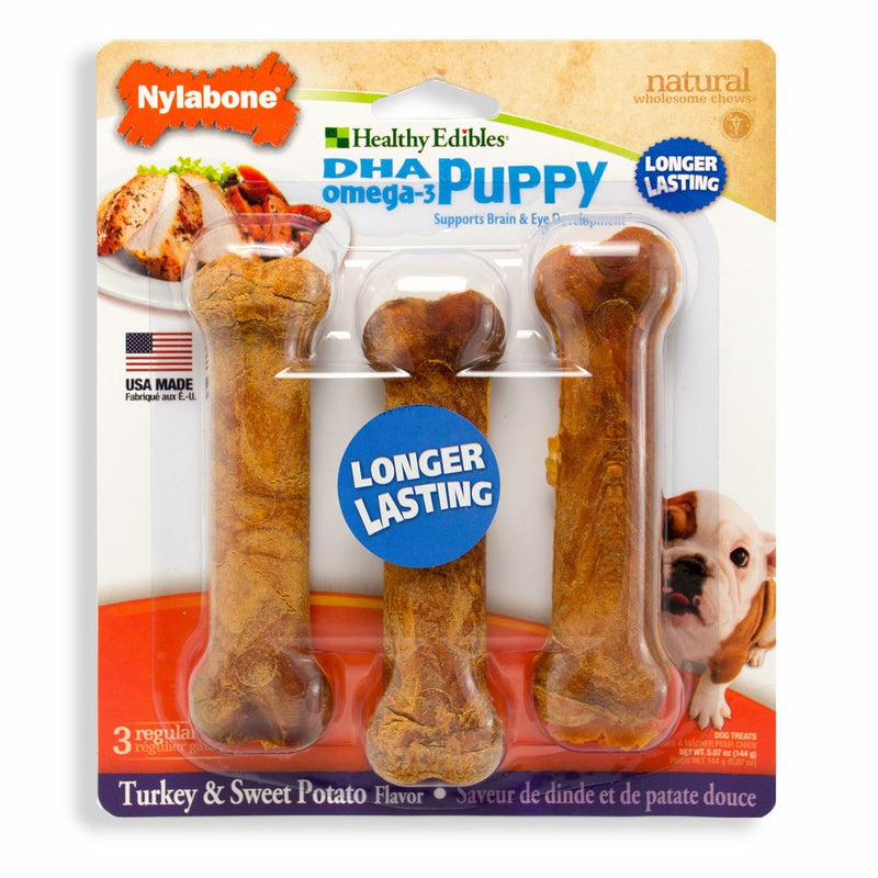 Nylabone Healthy Edibles Puppy Chew Treats, Turkey & Sweet Potato, Regular, 3 Count