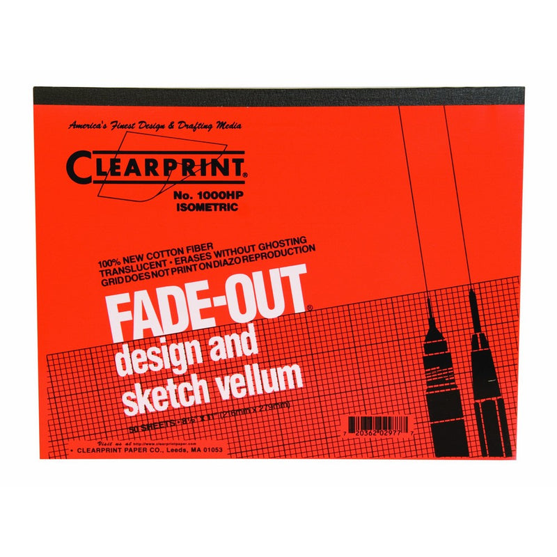 Clearprint 1000H Design Vellum Pad with Printed Fade-Out 30-Degree Isometric Grid, 16 lb, 100% Cotton, 8-1/2 x 11 Inches, 50 Sheets, 1 Each (10005410)