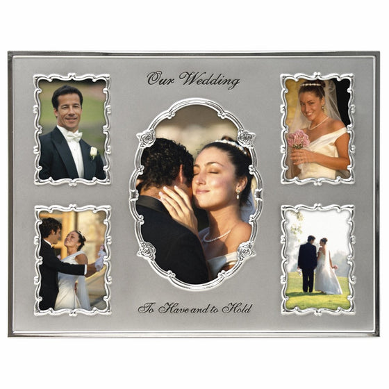 Malden International Designs Our Wedding Two Tone Collage Picture Frame, 5 Option, 1-4x6 & 4-3.5x5, Silver