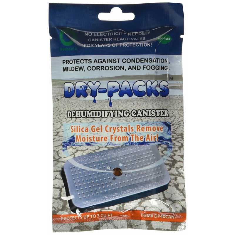 Dry-Packs Indicating Silica Gel 40 Grams in Sturdy Aluminum Dehumidifying Canister - No Cobalt Chloride II - DP40CAN