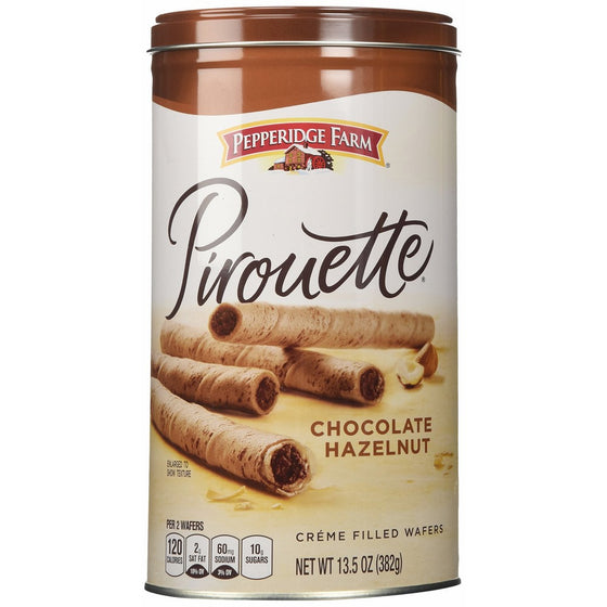 Pepperidge Farm Crème Filled Pirouette Rolled Wafers, Chocolate Hazelnut, 13.5-ounce can