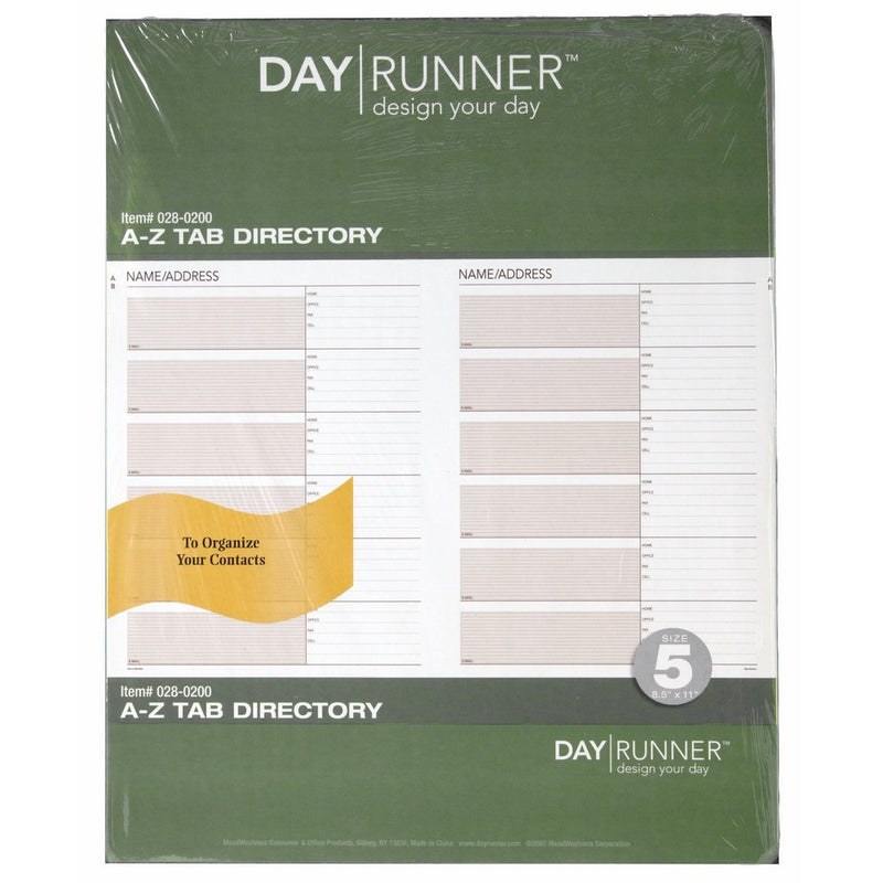 Day Runner Undated Planner Telephone and Address A–Z Tabs, 8.5 x 11 Inches (028-0200)