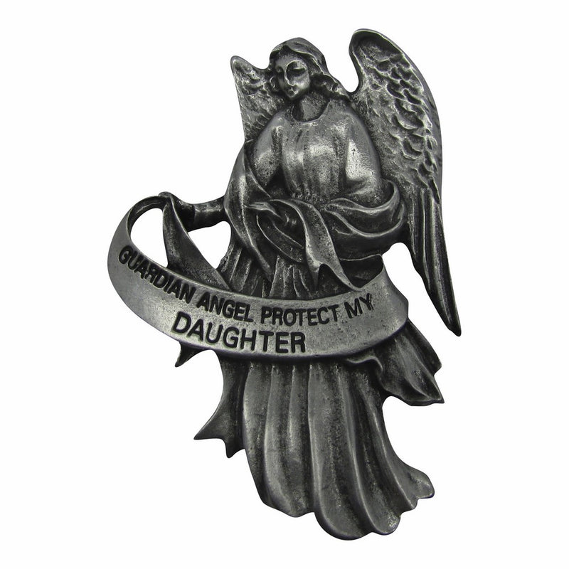 2 1/2" Visor Clip of Guardian Angel-Protect My Daughter Genuine Pewter Antique Finish