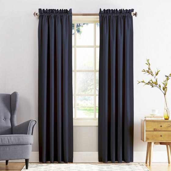 Sun Zero Barrow Energy Efficient Rod Pocket Curtain Panel,Navy Blue,54" x 84"