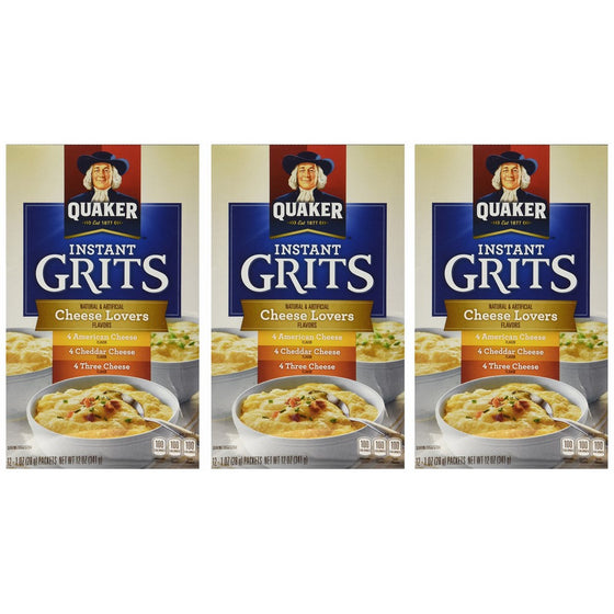 Quaker, Instant Grits Variety Pack, Cheese Lover's, 12oz Box (Pack of 3)