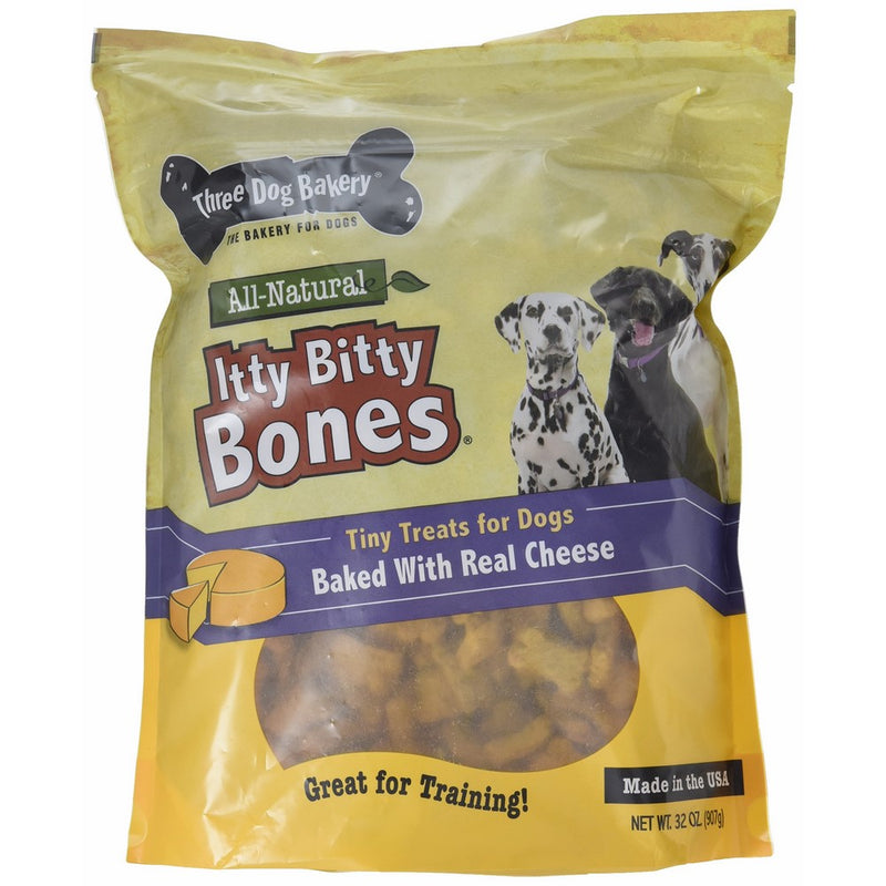 Three Dog Bakery Itty Bitty Bones Baked Dog Treats, Cheese, 32 oz