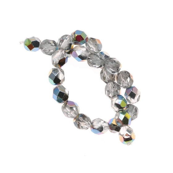 Czech Fire Polish 25-Piece Round Glass Beads, 6mm, Crystal Vitrail