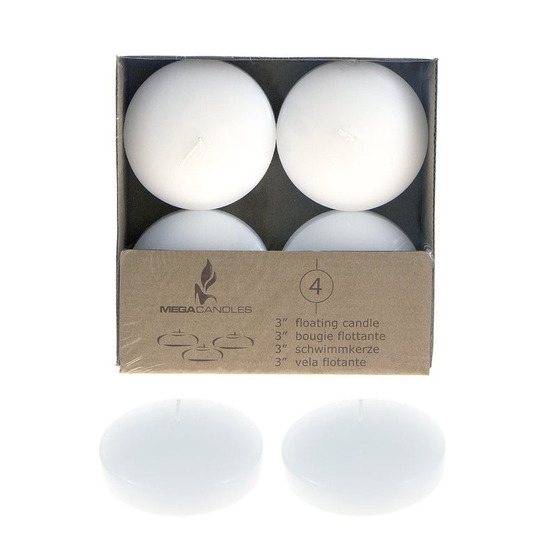 Mega Candles Unscented 3" Floating Disc Candles - White, Set of 12