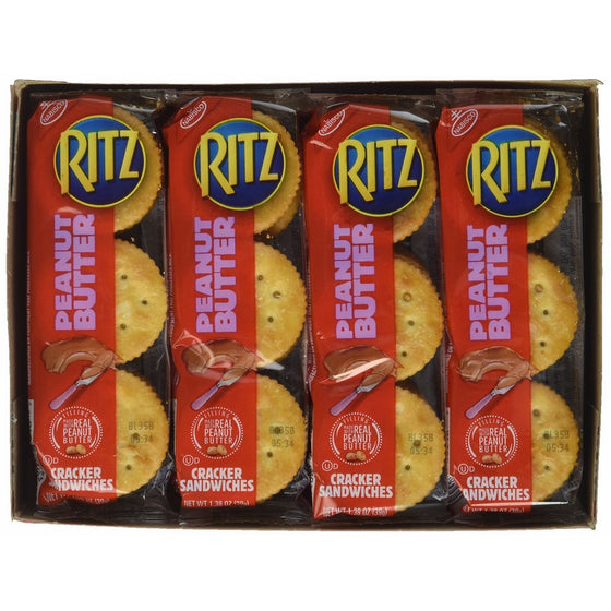 Nabisco, Ritz Sandwich Crackers with Peanut Butter, 8 Count, 11.04oz Tray (Pack of 4)