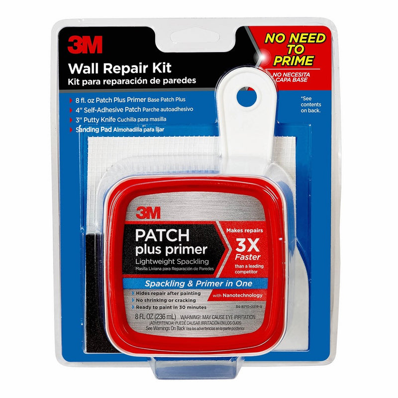 3M Patch Plus Primer Kit with 8 fl. oz Patch Plus Primer, Self-Adhesive Patch, Putty Knife and Sanding Pad
