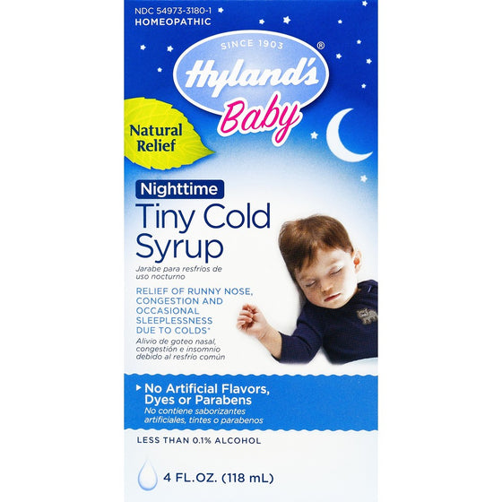 Hyland's Baby Nighttime Cold Syrup, Natural Relief of Runny Nose, Congestion, and Sleeplessness, 4 Ounces