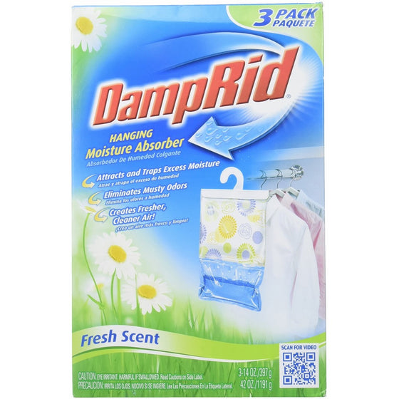 DampRid FG83K Hanging Moisture Absorber Fresh Scent (3 Boxes of 3 bags, Total of 9 Bags)