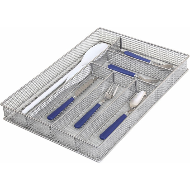 Ybm Home Silver Mesh Cutlery Holder In-drawer Utensil Flatware Organizer/tray Size 16 By 11-1/4 By 2 Inches 1132 (6-compartment Large)