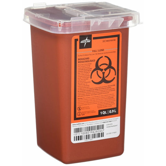 Sharps Container Biohazard Needle Disposal 1 Qt Size - 2 Pack