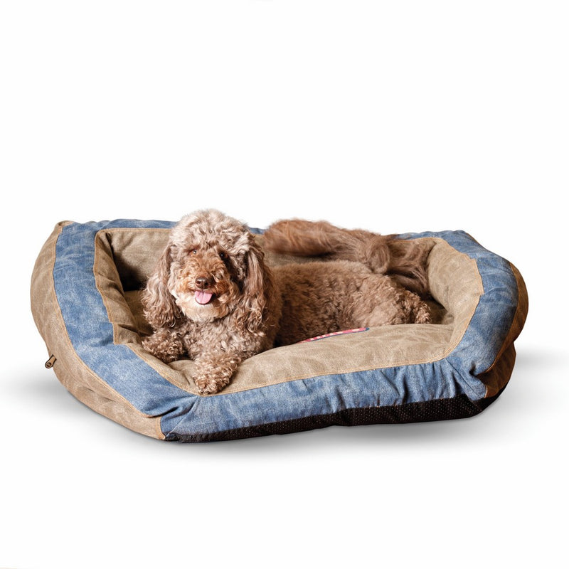 K&H Pet Products Vintage Bolster Pet Bed Premium Logo Small Brown/Blue 21" x 30"