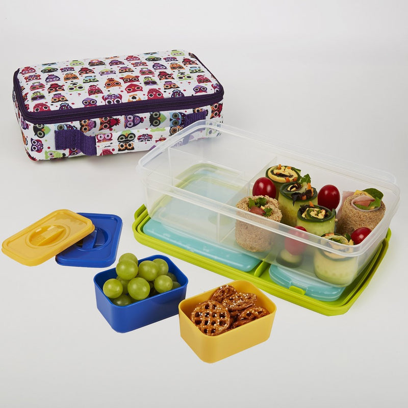 Fit & Fresh Kids' Bento Box Lunch Kit with Reusable BPA-Free Removable Plastic Containers, Insulated Lunch Bag and Ice Packs, Kids, Men, Ladies