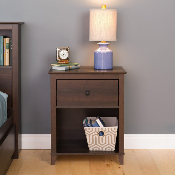 Prepac Yaletown 1 Drawer Tall Nightstand, Espresso