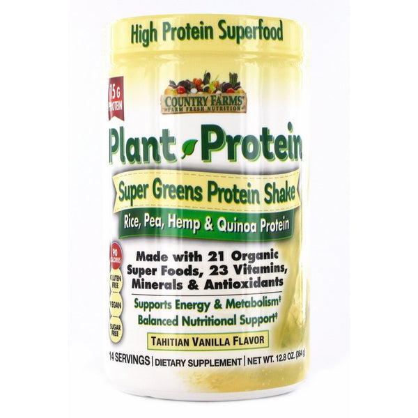 Country Farms Super Greens Plant Protein Supplement, Vanilla, 12.8 Ounce