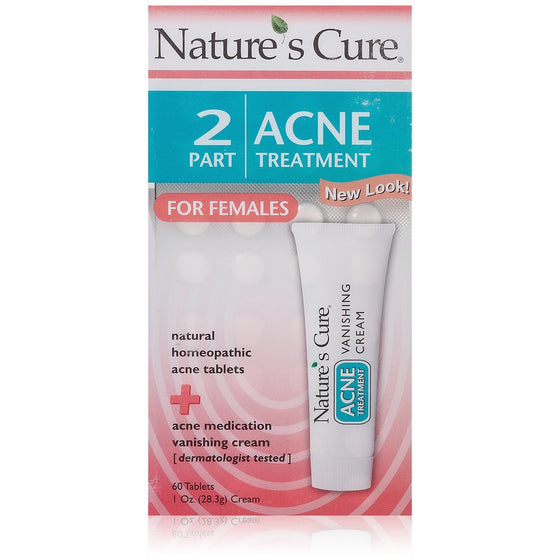 Nature's Cure Two-Part Acne Treatment System, for Women, 1 month supply (60 Tablets, 1 Ounce Cream)