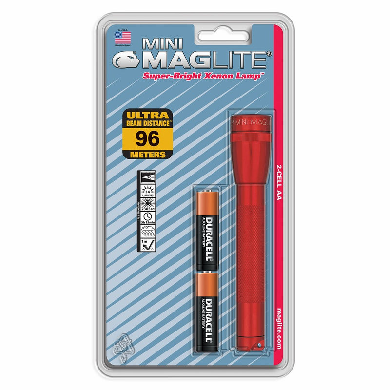 Maglite Mini Incandescent 2-Cell AA Flashlight, Red