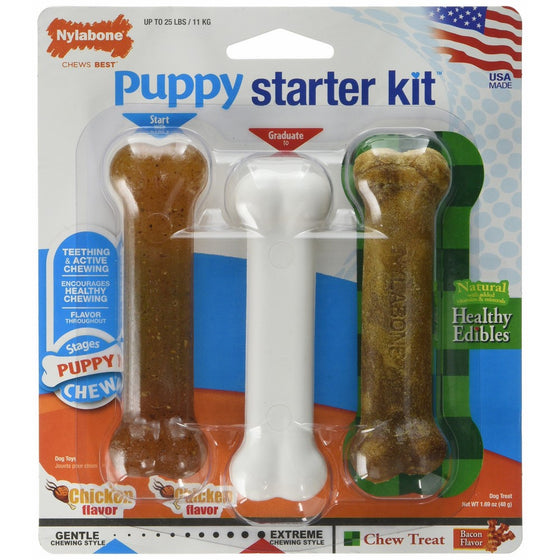 Nylabone Puppy Toy Bundle with Chew Toy Starter Kit, Puppy Teething Pacifier, Dino Puppy Chew Toy, and Puppy Teething Rings