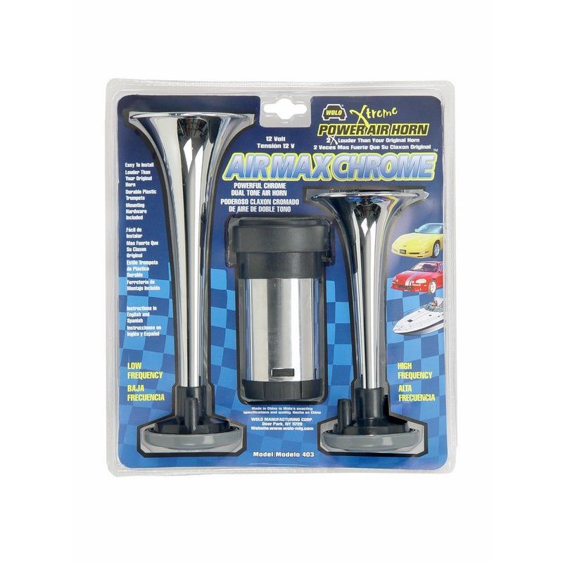 Wolo (403) Air Max Chrome Plated Trumpet Horns - 12 Volt, High and Low Tone