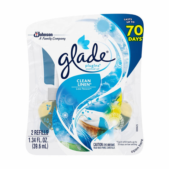 Glade Plugins Scented Oil Clean Linen Refill 1.34 Fluid Ounce 2 Count (Pack of 6)