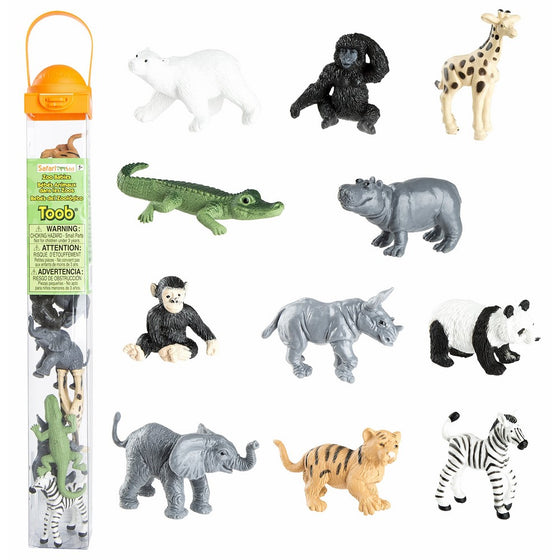 Safari Ltd Zoo Babies Toy Figurine TOOB With 11 Adorable Baby Animals Including Baby Zebra, Panda, Hippo, Chimpanzee, Rhino, Alligator, Gorilla, Elephant, Tiger, Polar Bear, And Giraffe – Ages 3 And Up