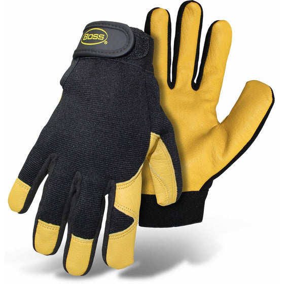 Boss Manufacturing Company Boss Gloves #4048L Premium Goatskin Boss Guard Gloves, Size Large, Color Black and Gold.