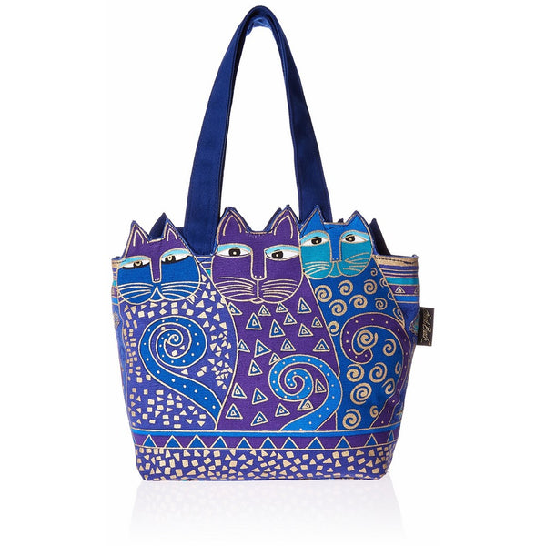 Laurel Burch Tote Zipper Top, 12 by 3-1/2 by 8-1/2-Inch, Tres Gatos, Blue/Gold