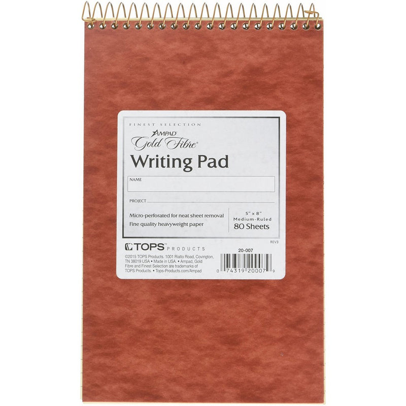 Ampad Gold Fibre Retro Writing Pad, Red Cover, Ivory Paper, 5 x 8, Medium Rule, 80 Sheets, 1 Each (20-007)