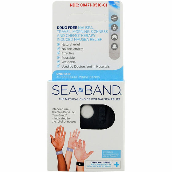 Sea-Band Adult Wristband Natural Nausea Relief, 1 Pair, Colors May Vary, Anti-Nausea Acupressure Wristband for Travel or Morning Sickness