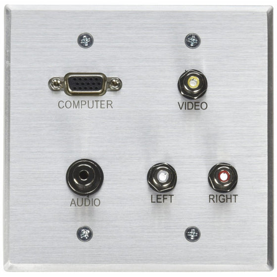 C2G/Cables to Go 40506 Double Gang HD15, 3.5mm, Composite Video, Stereo Audio Wall Plate (Aluminium)