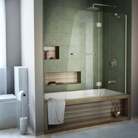 DreamLine Aqua 48 in. W x 58 in. H Frameless Hinged Tub Door in Brushed Nickel, SHDR-3148586-04