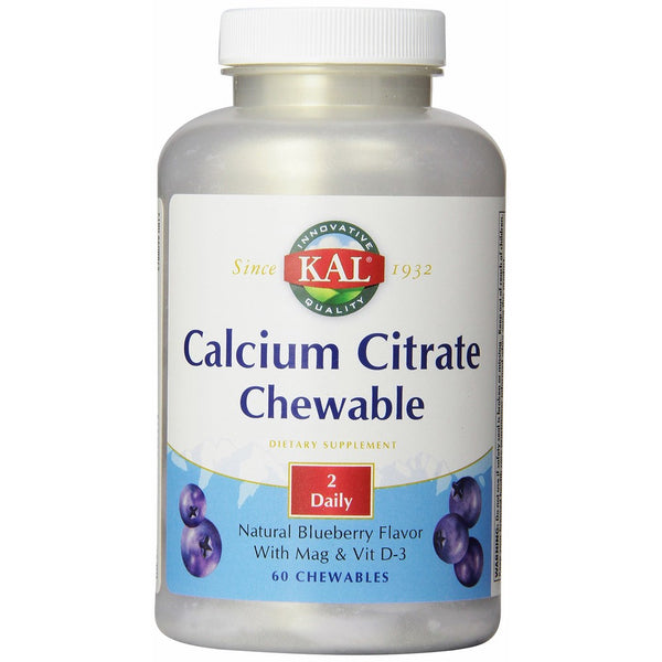 KAL Cal Citrate Plus Chewable Blueberry Tablets, 500 mg, 60 Count