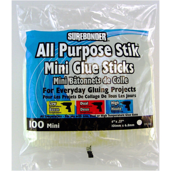 Surebonder DT-100 Made in the USA All Purpose Stik-Mini Glue Sticks-All Temperature-5/16"D, 4"L Hot Melt Glue Sticks-100/ Pack