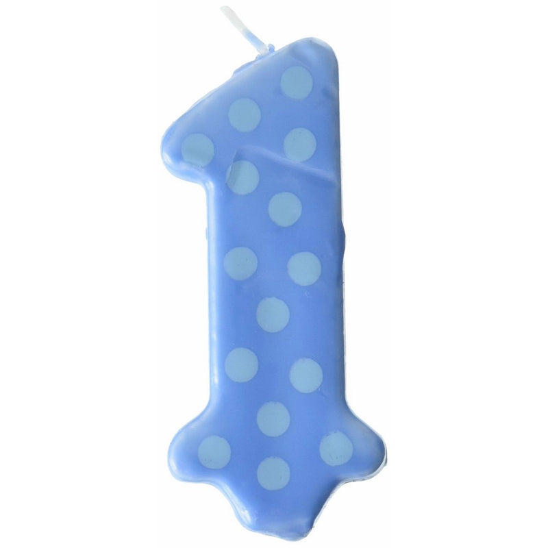 Oasis Supply 1st Birthday Polka Dot Boy Candles, 3 1/4-Inch